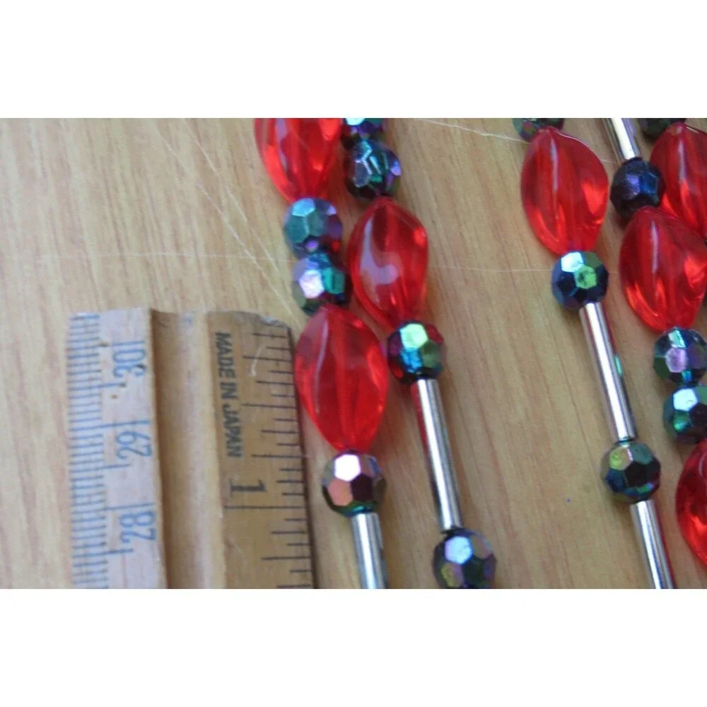 JC Penney Home Vintage Plastic Bead Garland Red/Blue/ Silver 6x6FT